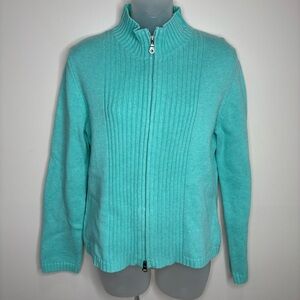 Lands End 100% Baumwolle Full Zip Double Zipper Blue Cable knit sweater small
